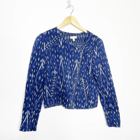 Joie Soft Akinyi Quilted Ikat Crop Jacket blue moto zippered womens s Small - Picture 2 of 8